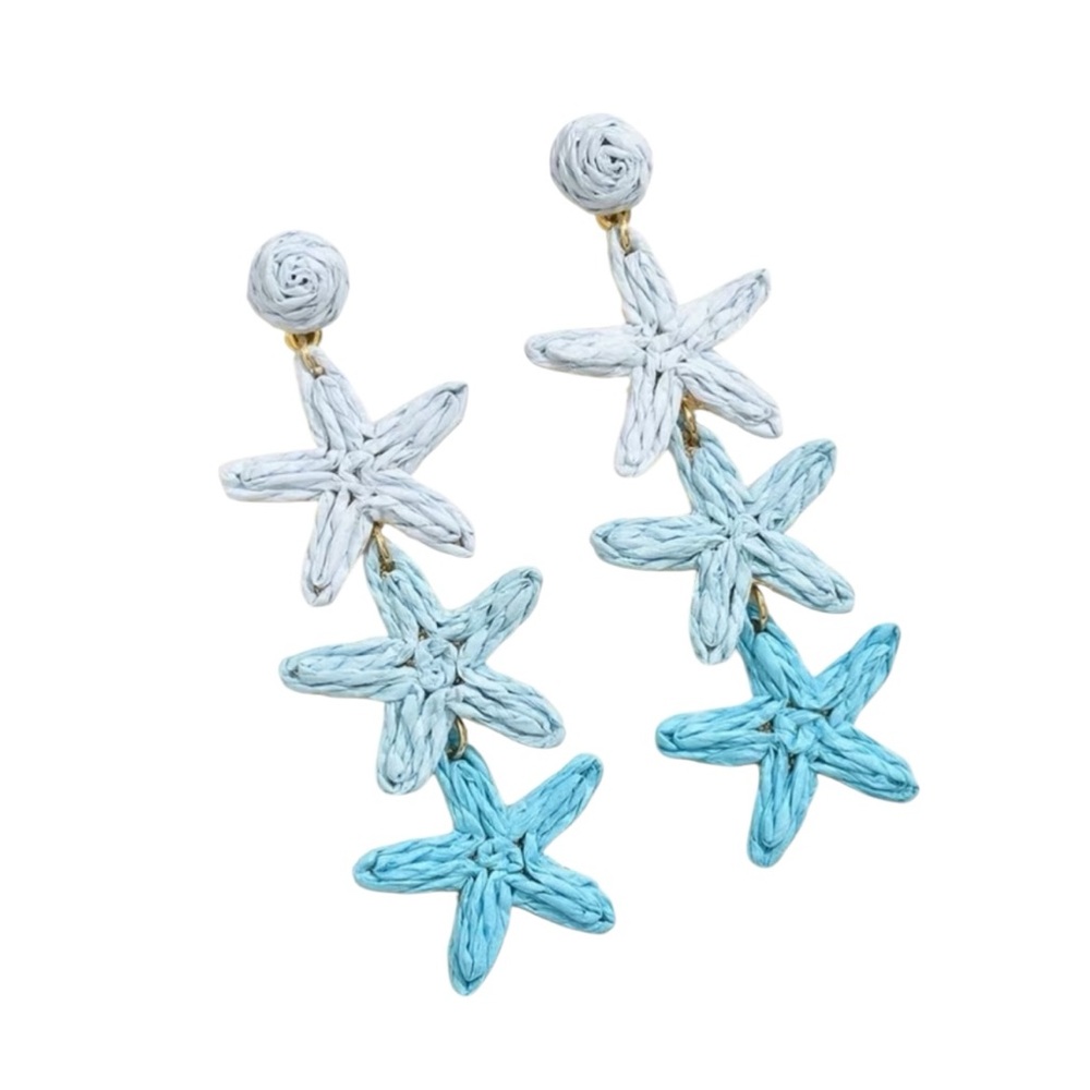 Raffia Starfish Tiered Dangle Earrings | Blue Ombre Boho Beach Tropical NWT
C3 - Picture 5 of 6